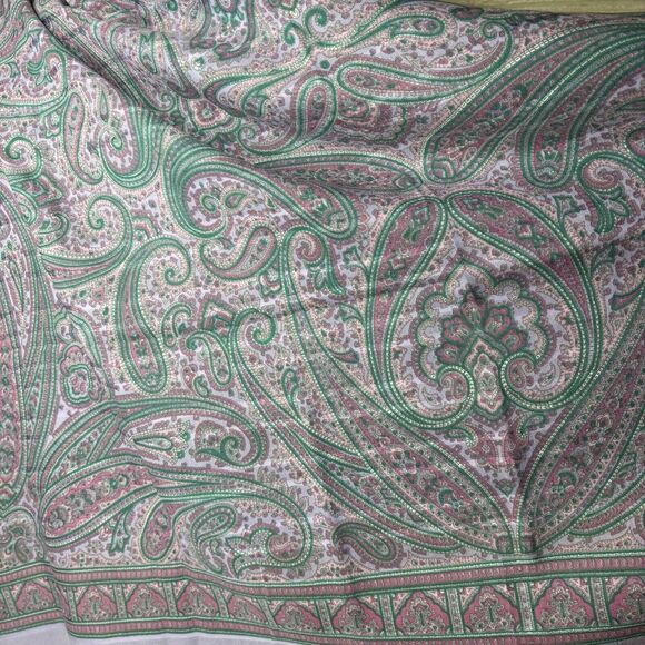 VTG Gim Renoir Paisley Print Scarf Large 46 Inch Square Fringe Purple Green - Picture 3 of 3